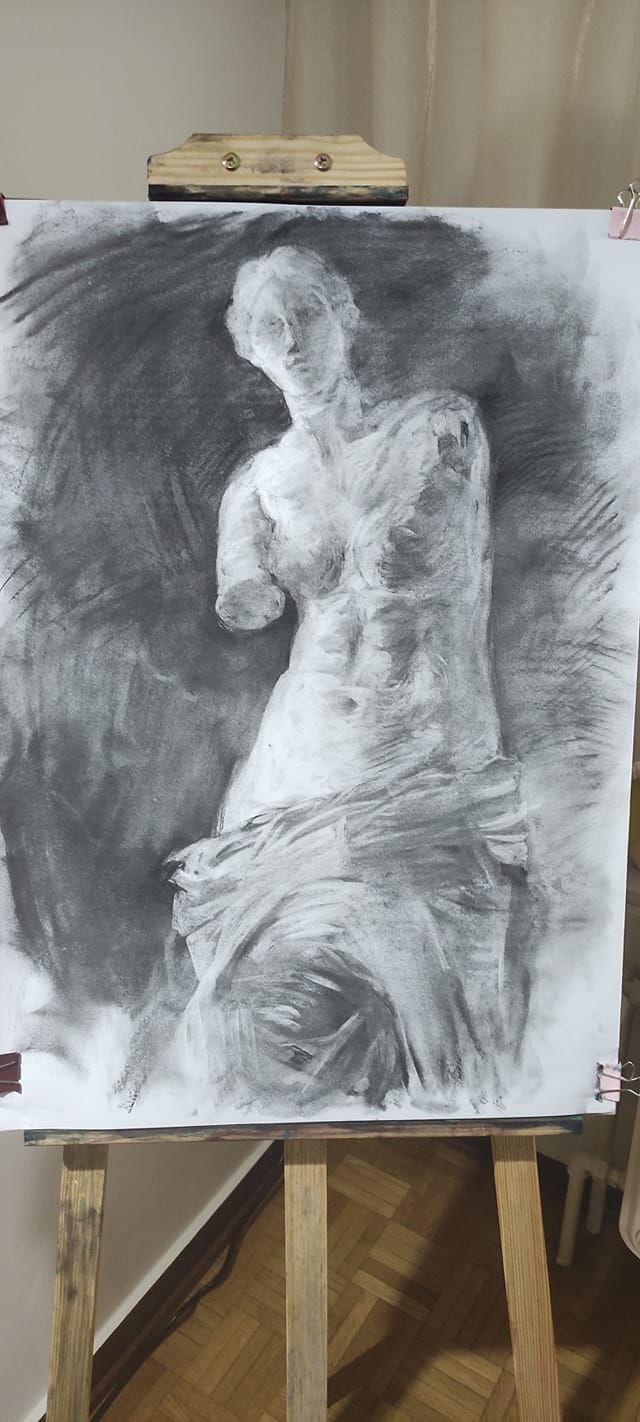 Afroditi tis Milu, charcoal drawing